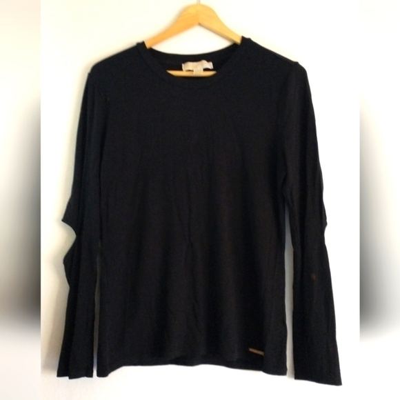 Michael Kors Basic Black Blouse Cut Out Sleeve Top Large - Picture 1 of 4